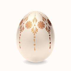 Easter eggs. Happy Easter golden egg. Easter egg hunt. Realistic egg. Realistic 3d symbols of Easter. Realistic white egg. Easter holiday symbol. 3d vector egg. Easterly decorations. Elegant white egg