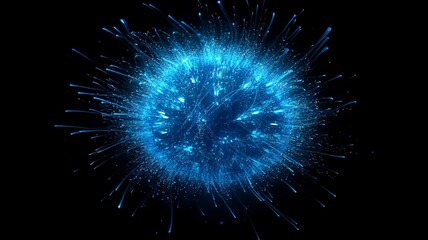 Obraz premium A vibrant blue sphere with dynamic rays and particles radiating outward, creating stunning visual effect