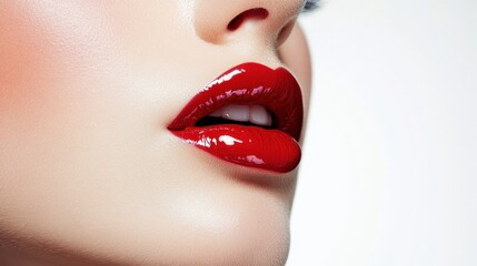 Obraz premium Glossy Red Lips on Smooth Skin