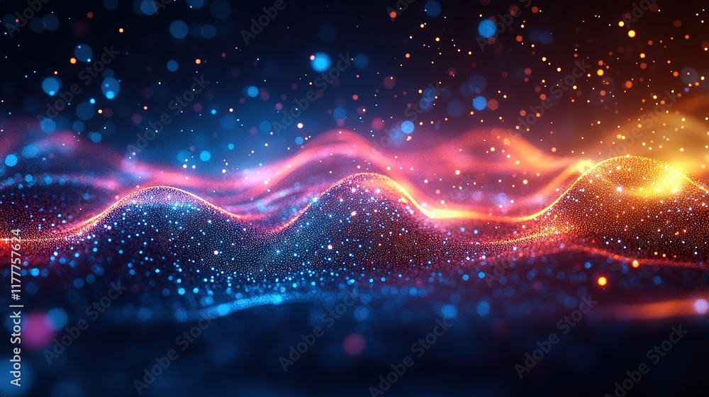 Poster an abstract technology background featuring a vibrant array of colored optical fibers, creating a vi