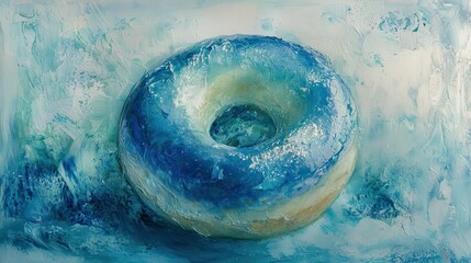 Fototapeta premium Soft Blue Glazed Donut with Sugary Surface Placed on a Light Textured Background