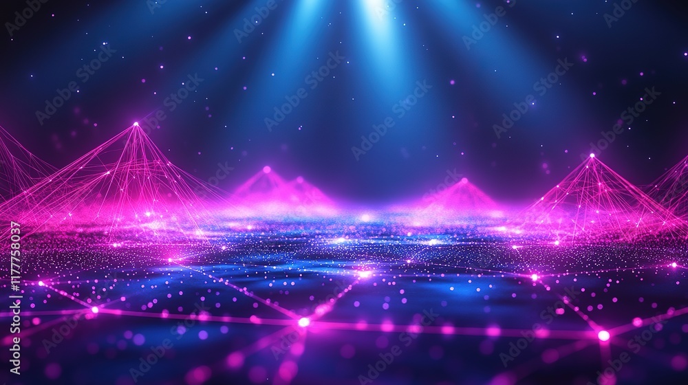 Poster an abstract technology background featuring a vibrant array of colored optical fibers, creating a vi