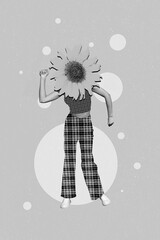 Composite collage photo of young dancing headless creative sunflower girl wear painting clothes...