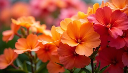 Vibrant orange phlox flowers with a cheerful mood blooming in a colorful garden