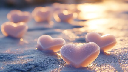 Fototapeta premium A group of hearts in pastel pink representing love scattered on a gentle surface