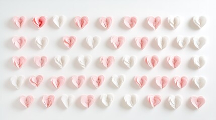 Numerous hearts filled with pastel pink and love arranged on a smooth backdrop