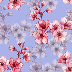 seamless pattern with watercolor flowers. hand drawn watercolor illustration. fabric print for textile, wallpaper, wrapping, greeting cards, wedding invitations, greeting cards