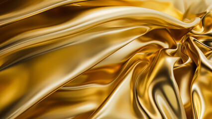 Flowing 3D golden metallic silk fabric abstract