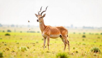 Obraz premium Eland standing gracefully on grassy hill in sunny savannah, wildlife beauty