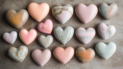 Obraz premium A variety of pastel pink hearts radiating love arranged on a soft surface