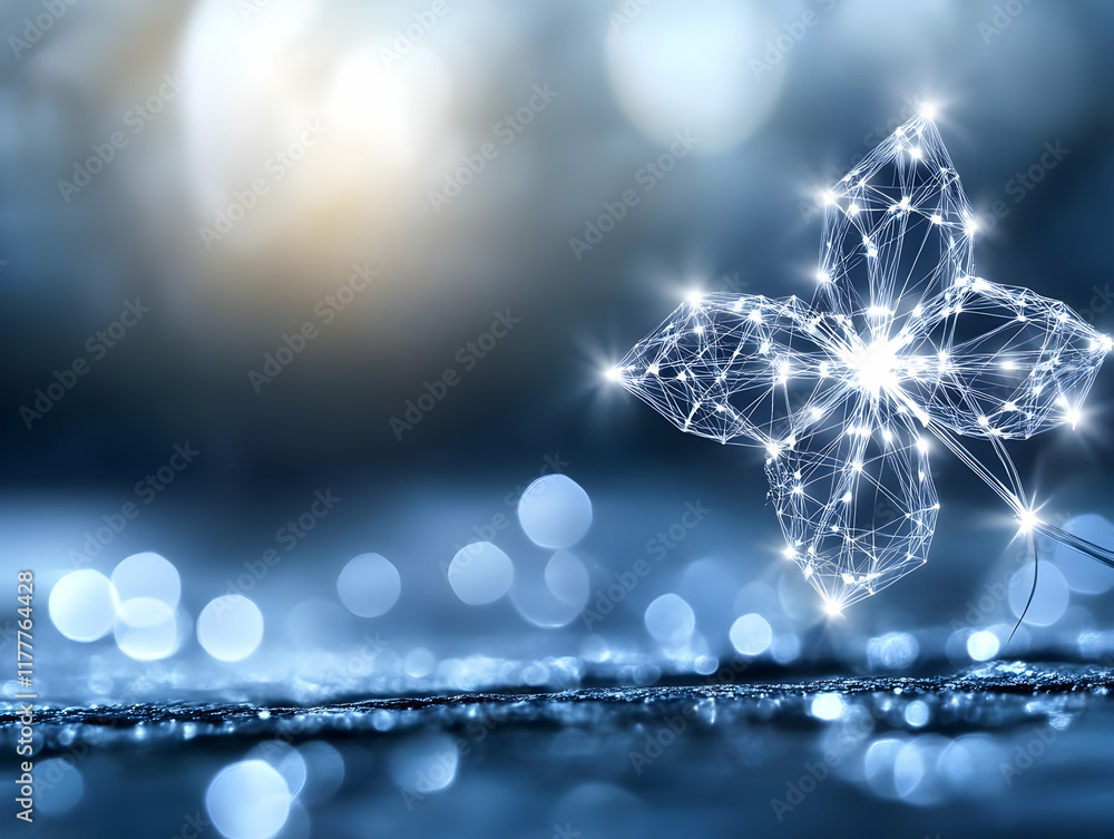 Poster glowing butterfly network connection; bokeh background; technology growth concept; website banner