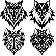 Tribal Wolf Head Designs for Tattoos or Print