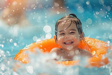 child playing in the pool