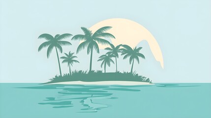 Tropical Island with Palm Trees  Peaceful Tropical Island in Calm Ocean  Minimalist Tropical Island Illustration