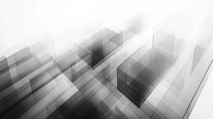 Abstract grayscale image of intersecting translucent cubes