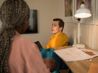 Couple talking at home