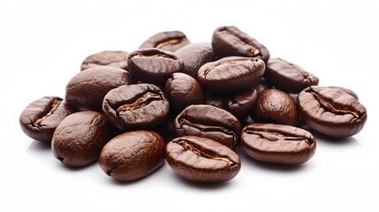 a pile of coffee beans on a white background