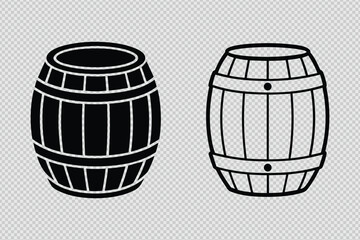 Wooden Barrel Silhouette and Line Art Vector for Rustic Designs