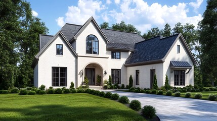 Charming Front Exterior of a Classic American Style Home in Detail