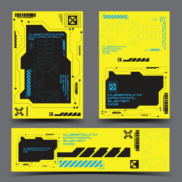 cyberpunk y2k 2000s gaming futuristic icon pattern set collection banner poster template hud branding decals, 2d illustration rendering vector 