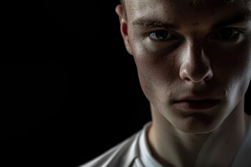 Obraz premium Close up of young sportsman focusing before the game isolated on black background