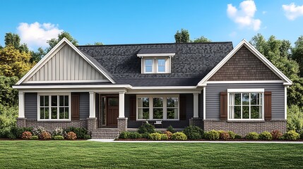 High Resolution Image Showcasing a Beautiful American House Front View