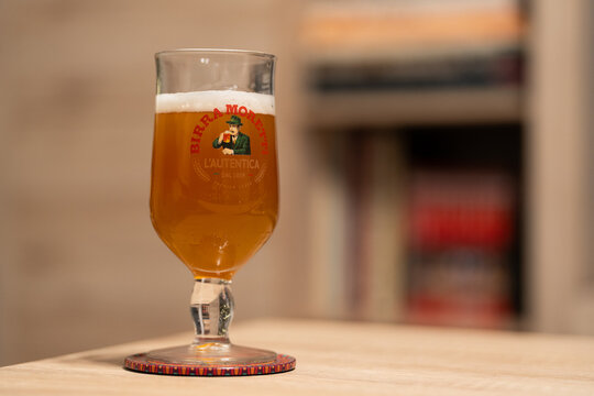 Bucharest Romania 6 January 2025. .Glass of Italian pilsener Birra Moretti beer.
