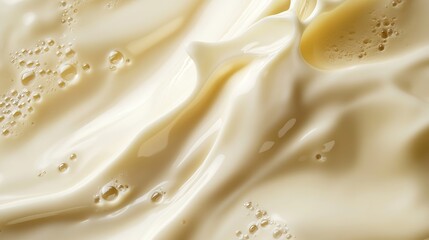 Creamy liquid cascades gracefully against a luminous backdrop, forming an ethereal dance of smooth curves and shimmering droplets. 