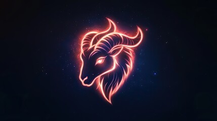 Fototapeta premium Aries Fire Spirit. First Zodiac. A fiery ram symbol with glowing flames, set against a cosmic background.