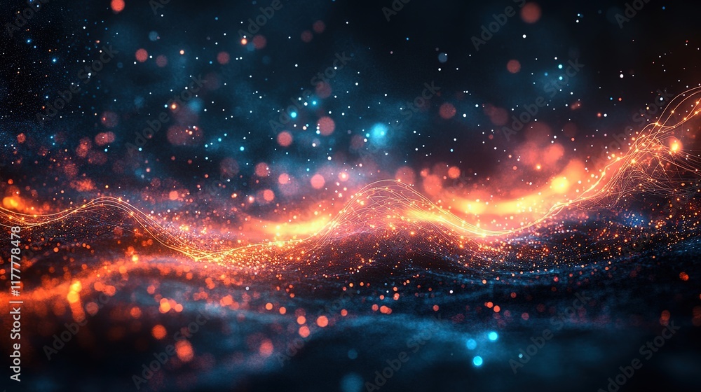 Poster an abstract technology background featuring a vibrant array of colored optical fibers, creating a vi