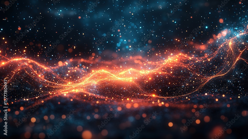 Poster an abstract technology background featuring a vibrant array of colored optical fibers, creating a vi