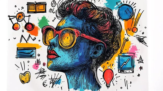 Colorful Cartoon Graffiti Art Illustration of a Woman with a Car and Musical Elements