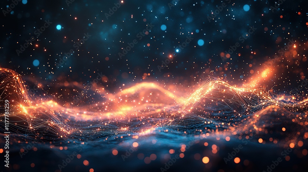 Poster an abstract technology background featuring a vibrant array of colored optical fibers, creating a vi