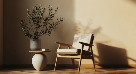 Modern Elegance: A Table and Chair with Vase, Set in Luxurious Home DÃ©cor