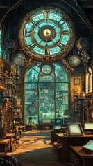 Obraz premium Steampunk Clockwork Laboratory Interior Design