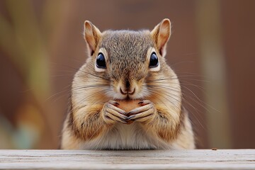 An adorable squirrel posed sweetly with a nut, capturing its charm in a serene outdoor setting.