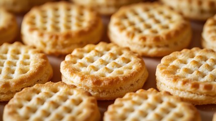 Close-Up of Golden Soft Biscuits with Delicate Texture on a Light Background