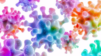 clean and educational illustration of the norovirus particle, with vibrant color gradients to represent different virus features, isolated on a white background. Norovirus 