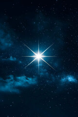 Bright star shining in night sky, cosmic clouds, space background, ideal for astronomy websites or science fiction