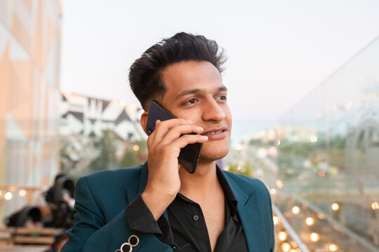 Businessman  in a jacket solves work issues