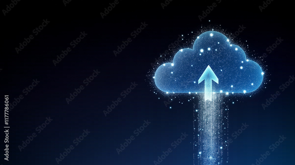 Poster uploading data to cloud storage using futuristic technology