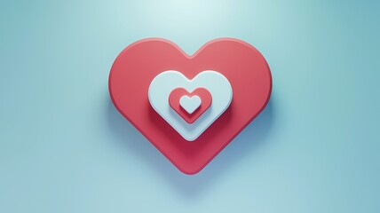 A 3D render of a minimalist Valentine's Day wallpaper with light colors. There is a large red heart with a white outline. Inside the heart, there is a smaller white heart with a red outline.