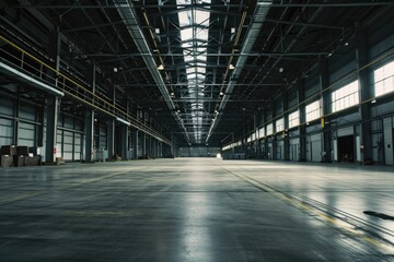 Obraz premium Modern Interior of a Distribution Warehouse with Empty Floor Space