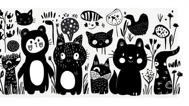 Cute Cartoon Animal Vector Illustrations Set Fun Characters Kitten Dog Rabbit Bear Fox Pig