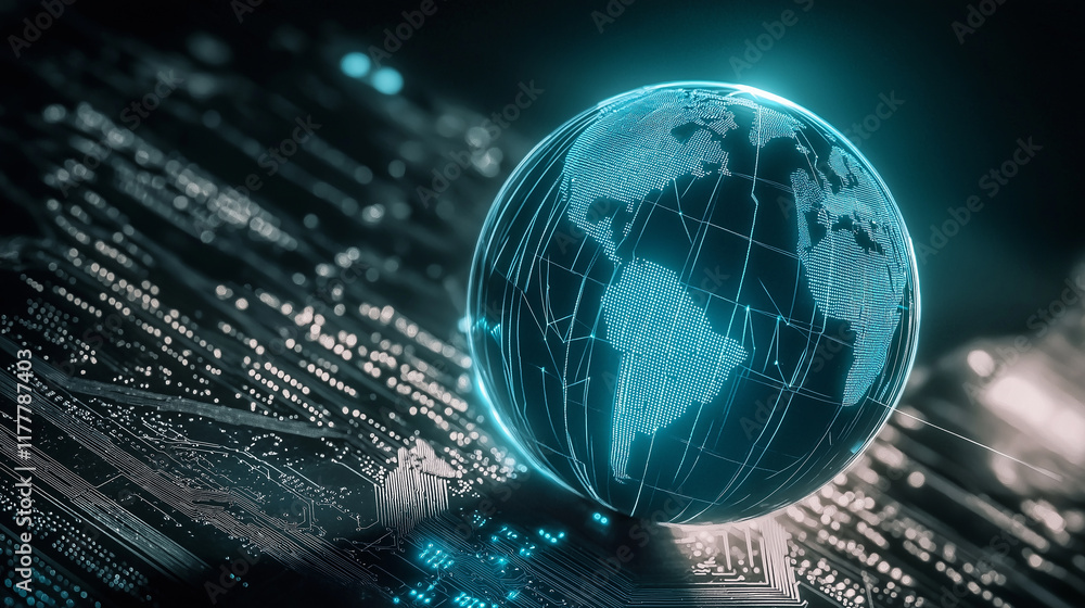 Poster digital world connecting global networks on circuit board