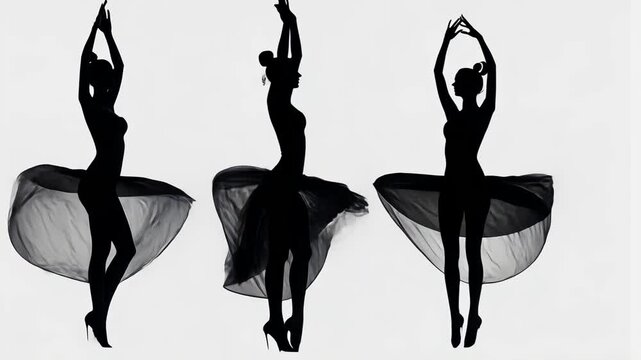 Elegant Silhouette of Ballerina Dancing in Fashionable Dress Vector Illustration