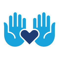Humanity and donation icon.  Icon for symbol of charity, philanthropy, help, giving, humanity. Blue two color design
