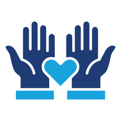 Humanity and donation icon.  Icon for symbol of charity, philanthropy, help, giving, humanity. Blue two color design
