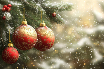 Christmas casino party background with festive decorations and snow