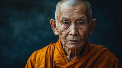 Obraz premium Wisdom reflected on the gentle face of an elderly monk in tranquil light. Generative AI